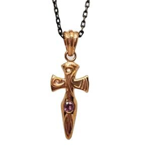 Genuine Round Rhodolite Garnet Copper Cross Pendant 20" Chain